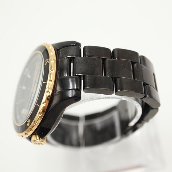 Michael Kors Mens Black Gold Tone Date 42mm Watch Date 6.5" Bracelet New Battery - Picture 10 of 11
